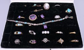 A quantity of various stone set gold and other rings, etc.