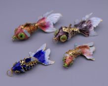 Four cloisonne fish. The largest 8.5 cm long.