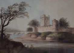 ENGLISH SCHOOL (early 19th century), Castle in River Landscape, watercolour, unsigned,