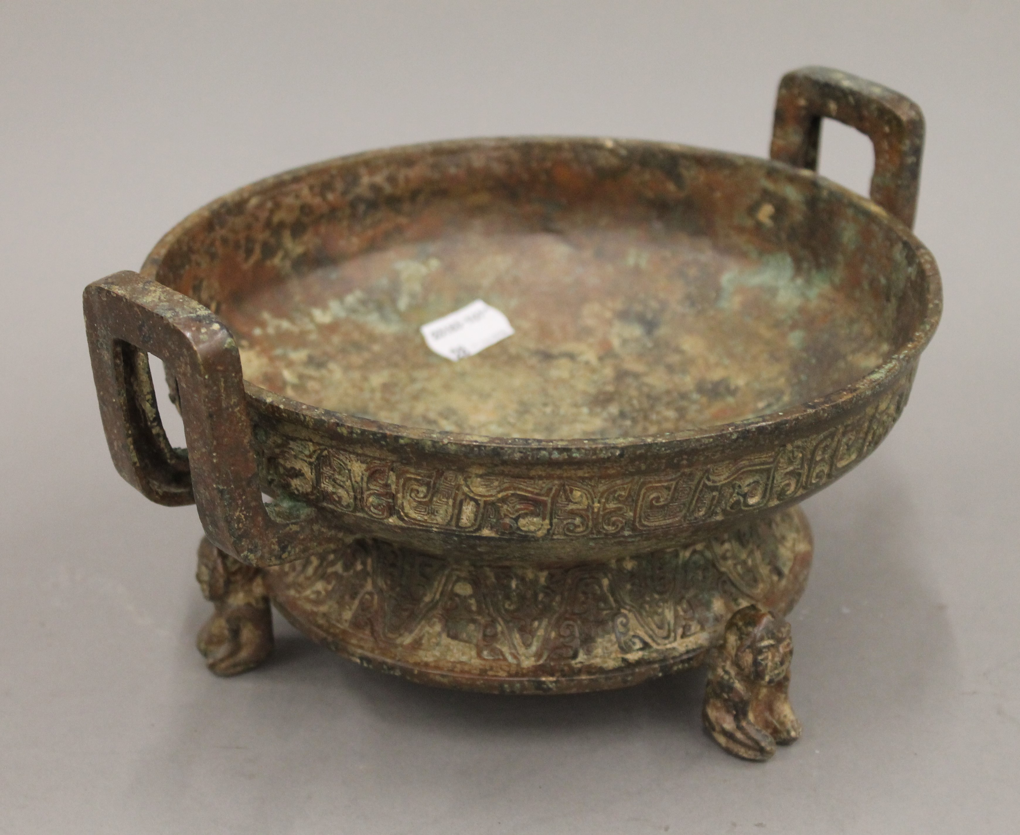 A Chinese archaist style bronze censer. 24 cm wide. - Image 2 of 5