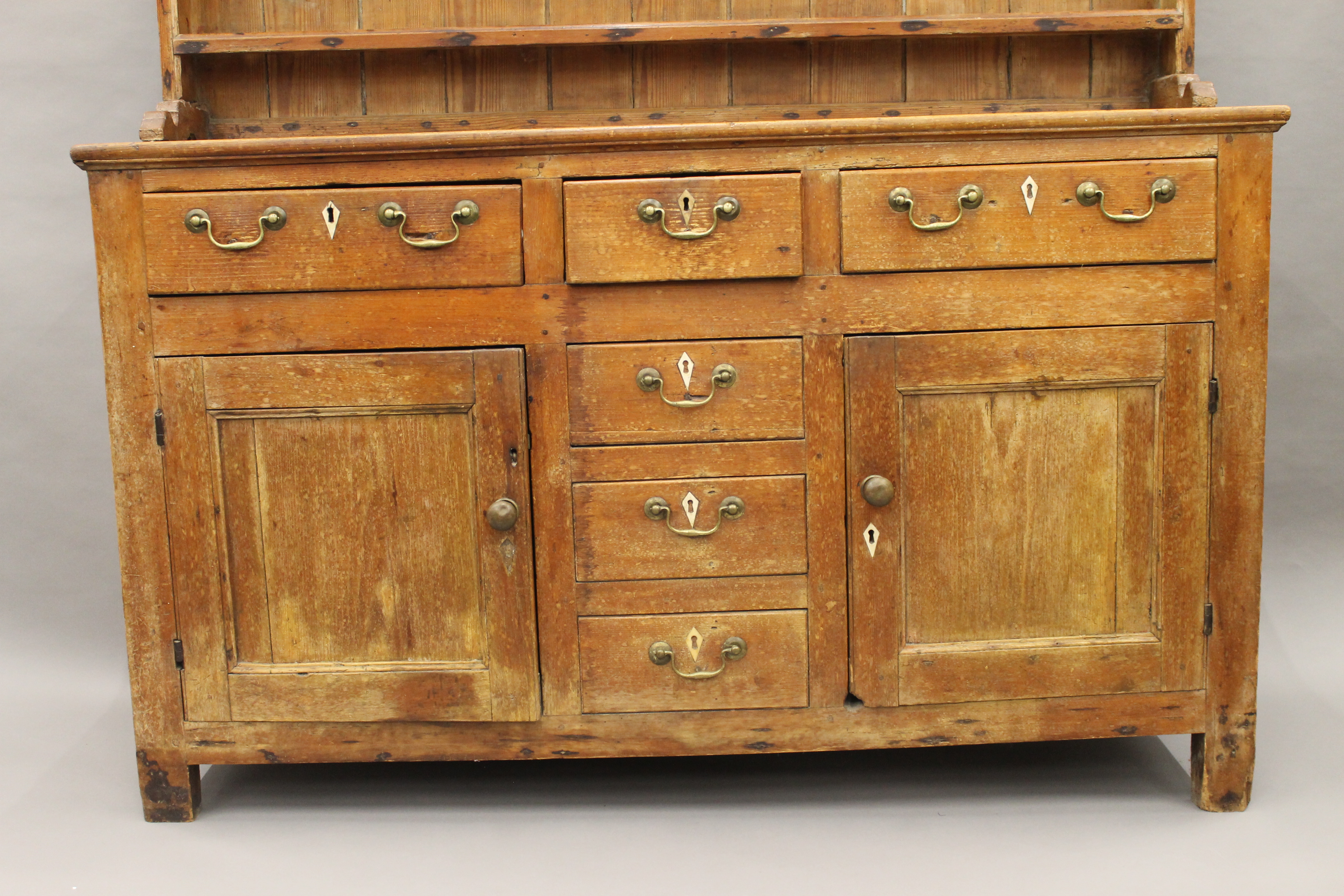 A Victorian pine dresser. 202.5 cm high x 162 cm wide. - Image 2 of 10