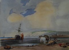 Coastal Scene, watercolour, signed with monogram R.P.B, framed and glazed. 18.5 x 13.5 cm.