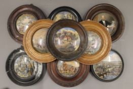 Ten various Victorian Prattware pot lids.