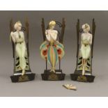 Three Albany Fine China Art Deco figurines. Each approximately 28 cm high.