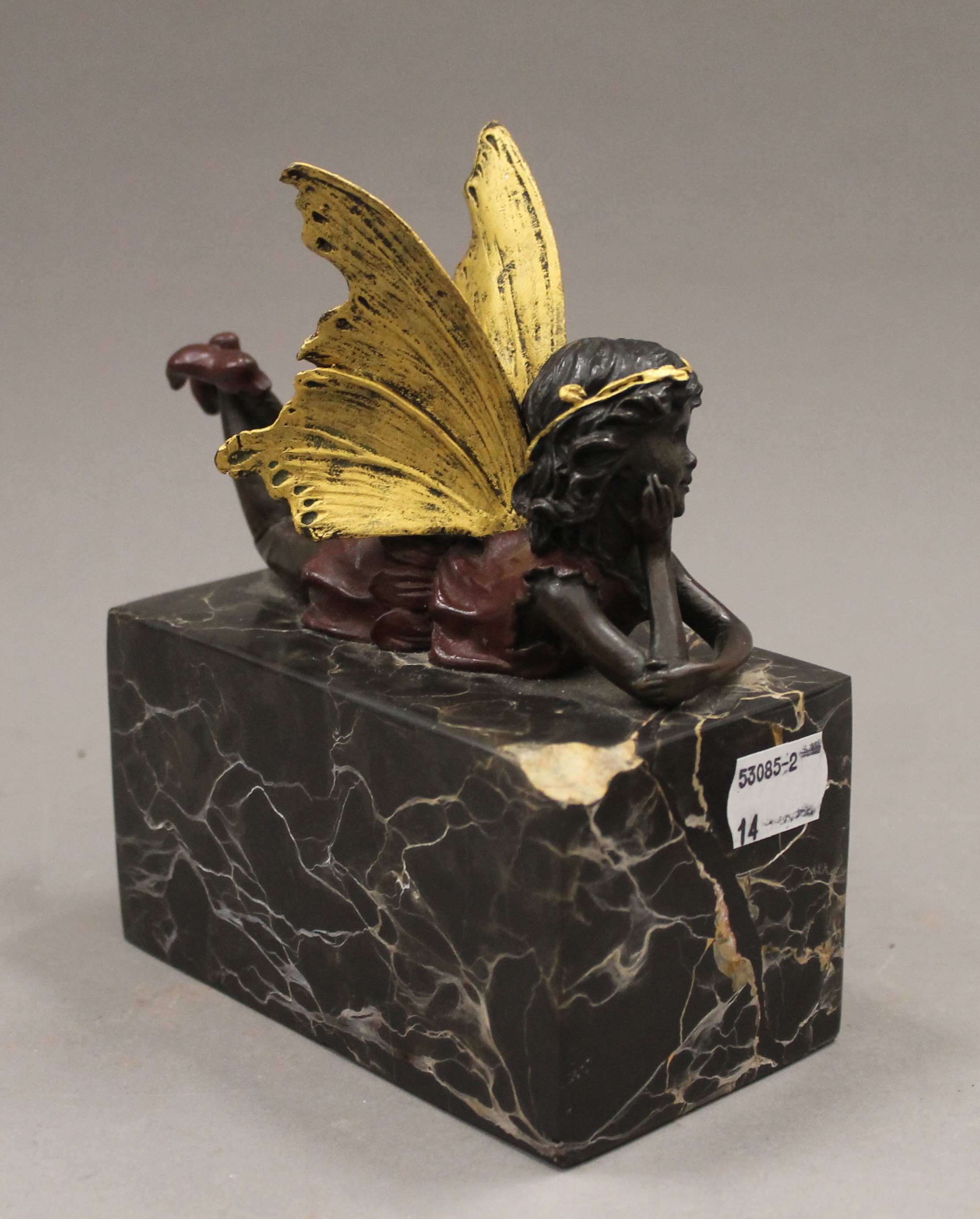 A bronze model of a pixie on a marble base. 13 cm long. - Image 3 of 5