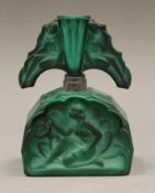 An Art Deco malachite glass scent bottle. 15 cm high.