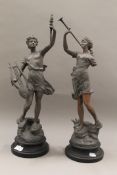 Two Victorian spelter figures. The largest 55 cm high.