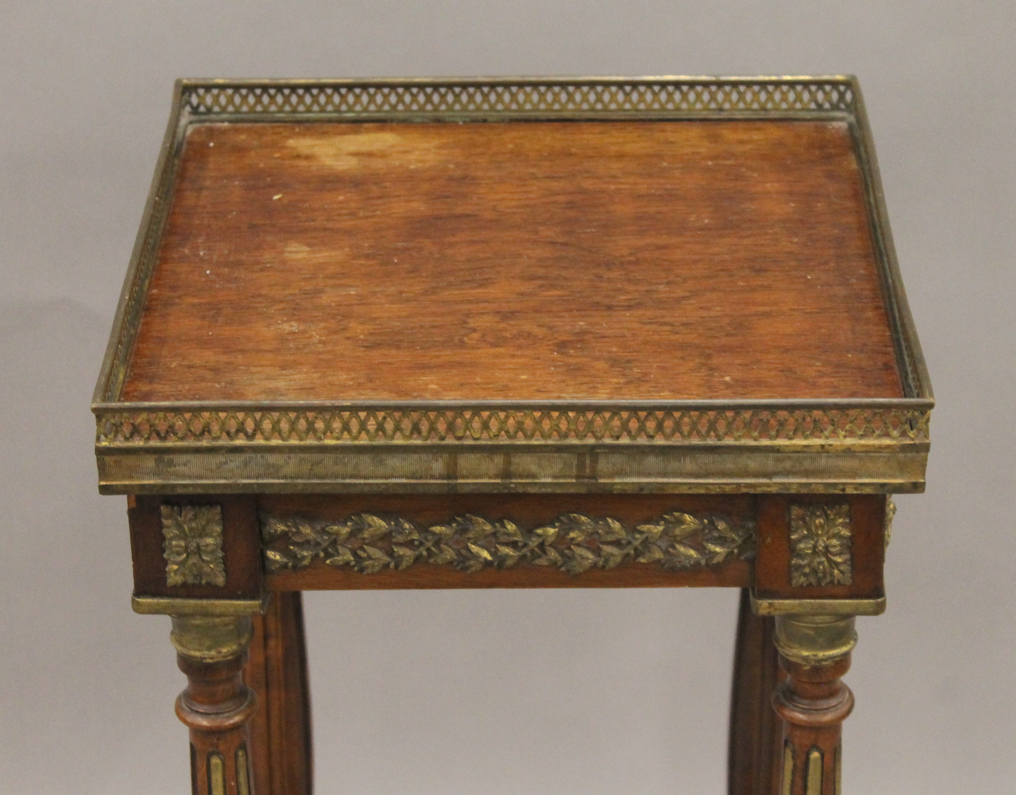 A French gilt metal mounted two-tier side table. 31.5 cm square. - Image 3 of 6