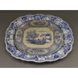 Two blue and white porcelain meat plates. The largest 45 cm wide.