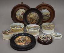 Ten various Victorian Prattware pot lids.