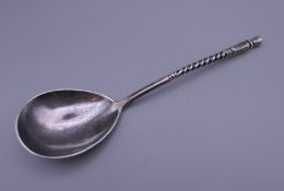 A Russian silver spoon. 16 cm long.
