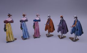 Six late 19th/early 20th century enamel menu holders. Tallest 6.5 cm high.