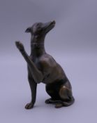 A small bronze model of a greyhound. 10 cm high.