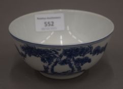 A Chinese porcelain blue and white bowl, the underside with six character seal mark. 11.