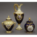 Three Coalport painted porcelain vases. The largest 18 cm high.