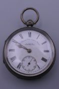 A silver pocket watch The Climax Trip Action Patent, signed H Samuel Manchester. 5 cm diameter.