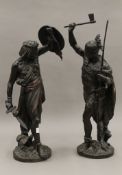 A large pair of 19th century spelter warriors. The largest 63 cm high.