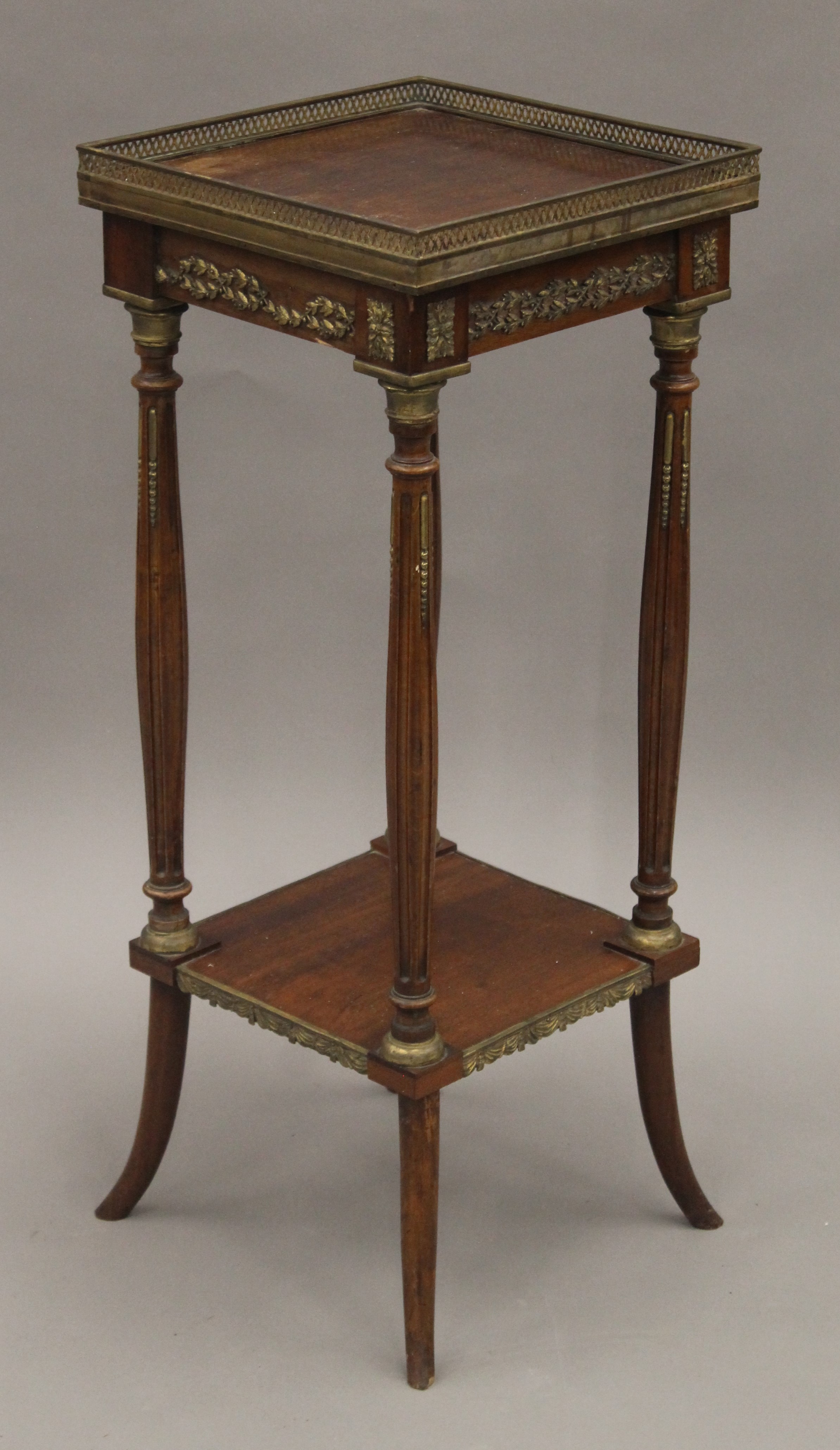 A French gilt metal mounted two-tier side table. 31.5 cm square. - Image 4 of 6