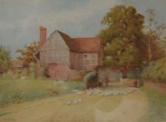 FREDERICK STRATTON, Cottage Scene with Geese, watercolour, signed, framed and glazed. 29 x 21.5 cm.