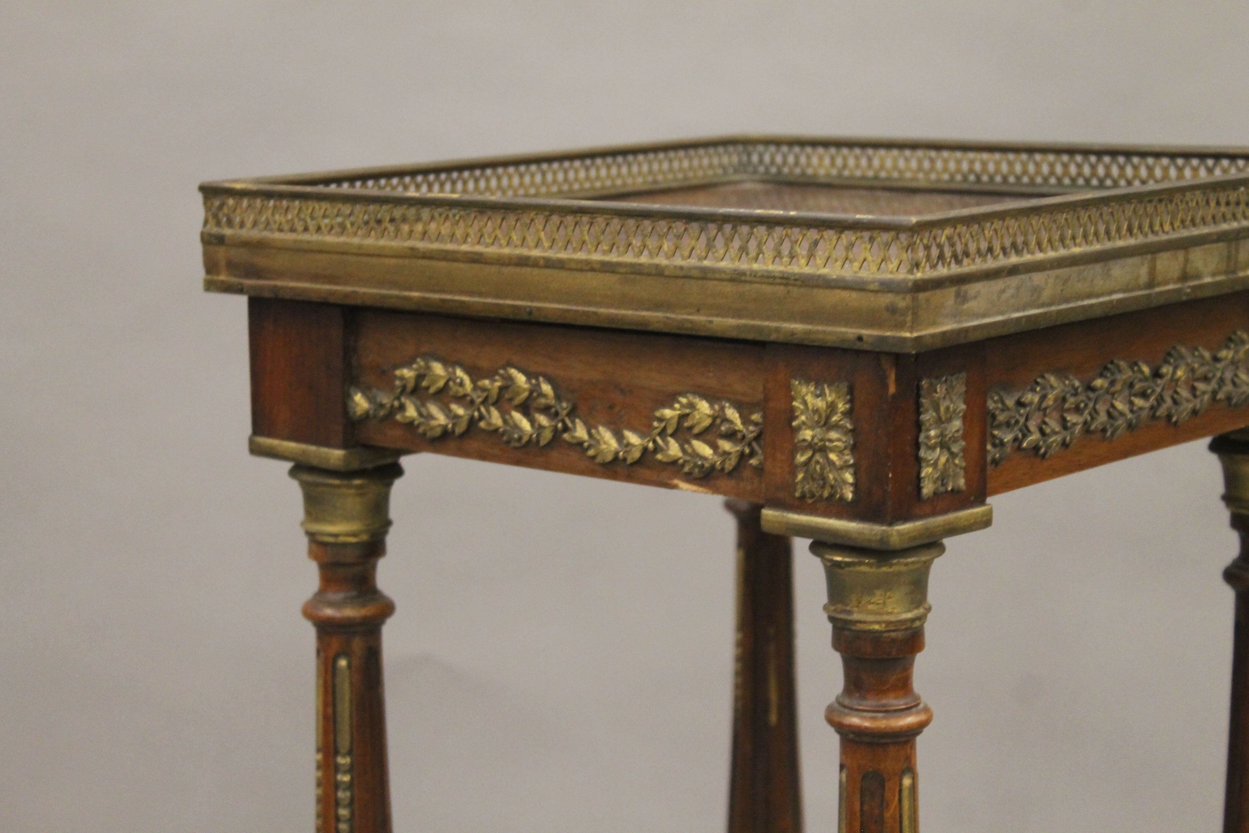A French gilt metal mounted two-tier side table. 31.5 cm square. - Image 5 of 6