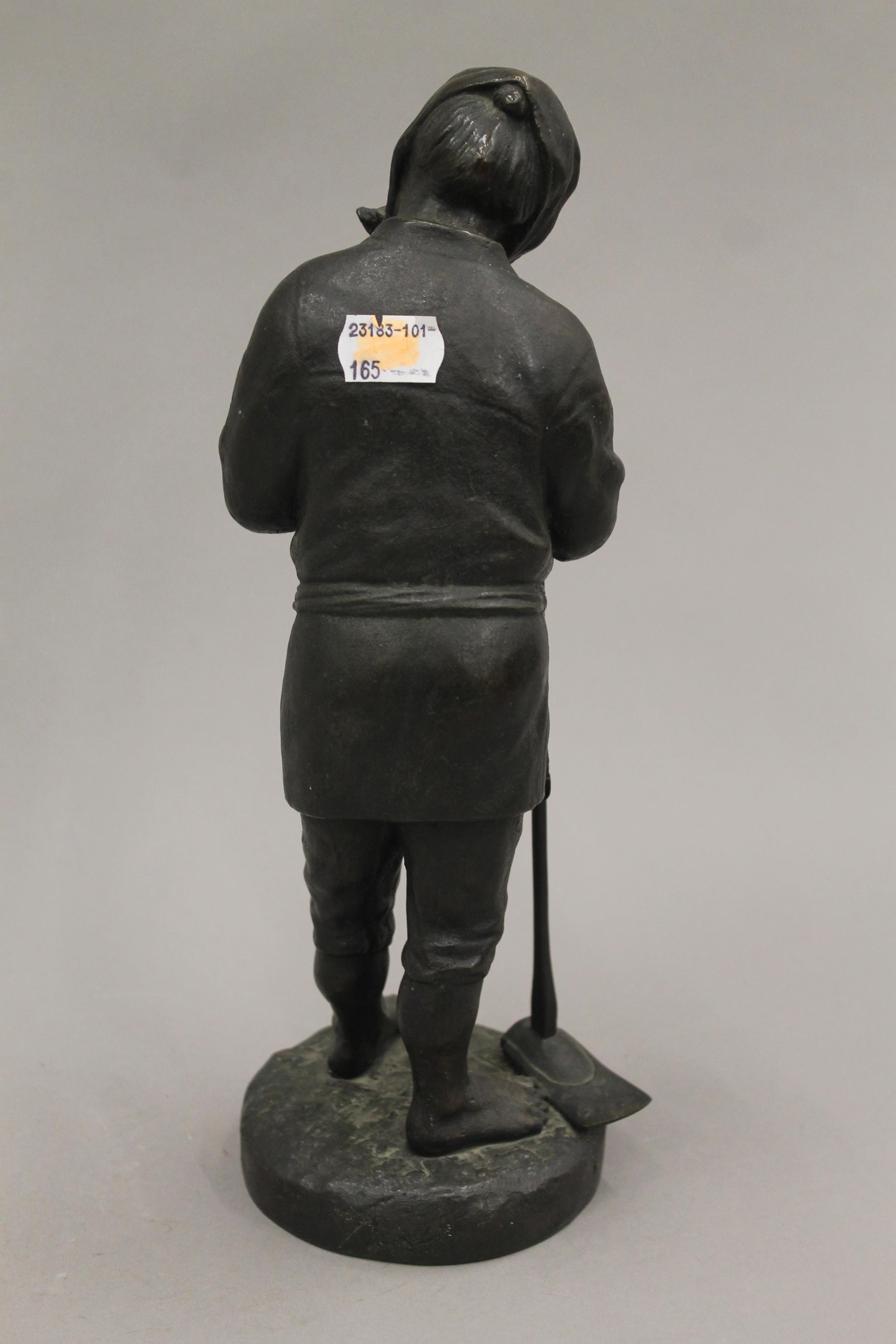 A Japanese Meiji period bronze model of a farmer. 30 cm high. - Image 3 of 4