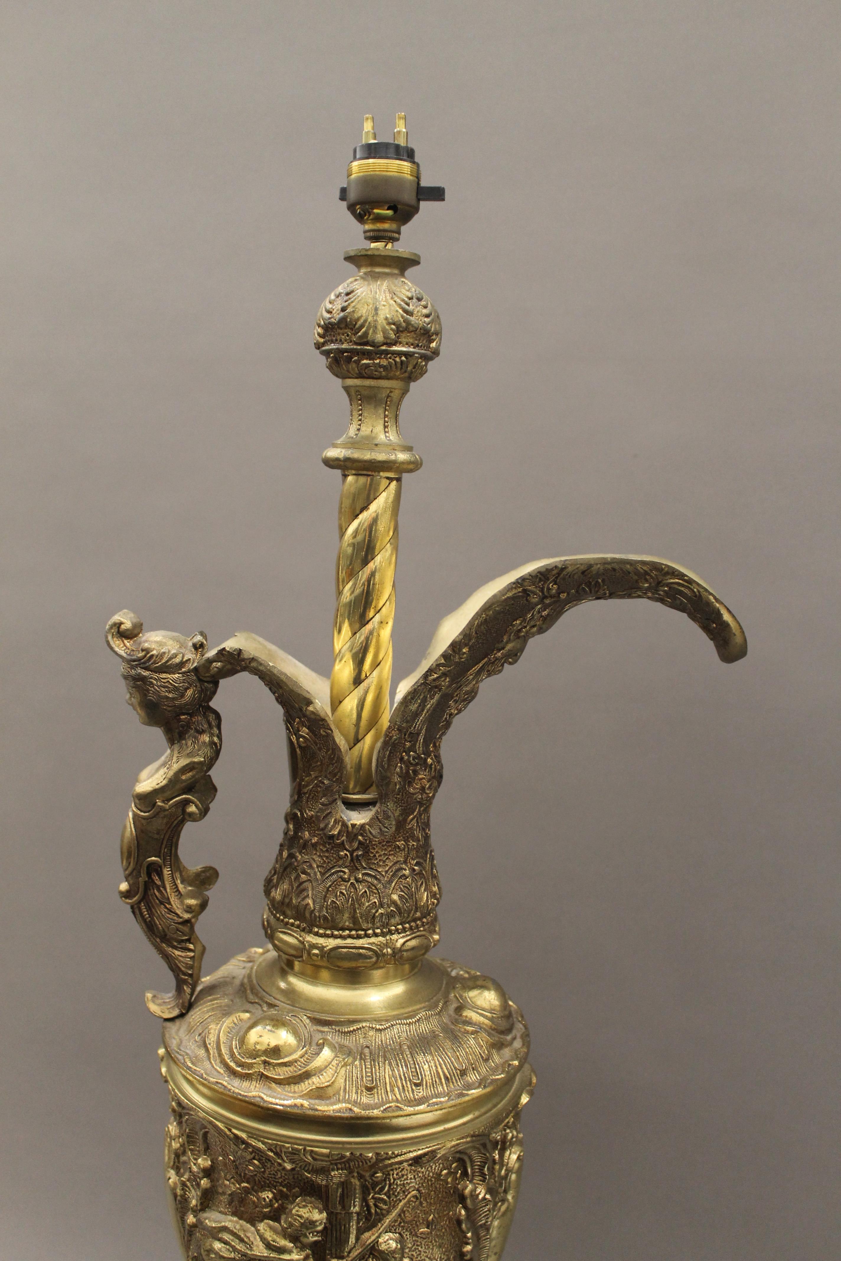 A brass table lamp of ewer form. 76 cm high. - Image 2 of 5