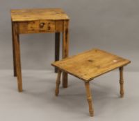 A pine side table and a pine coffee table. The former 51.5 cm wide.