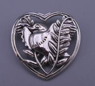 A Denmark sterling silver bird heart brooch. 3.5 cm wide. 8.4 grammes.
