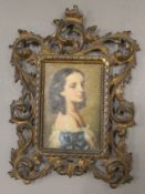 A Portrait of a Girl, oil, housed in a 19th century gilt bronze frame. 28.5 cm high.