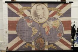 A print of Edward VIII on rolled cloth. 100 cm wide overall.