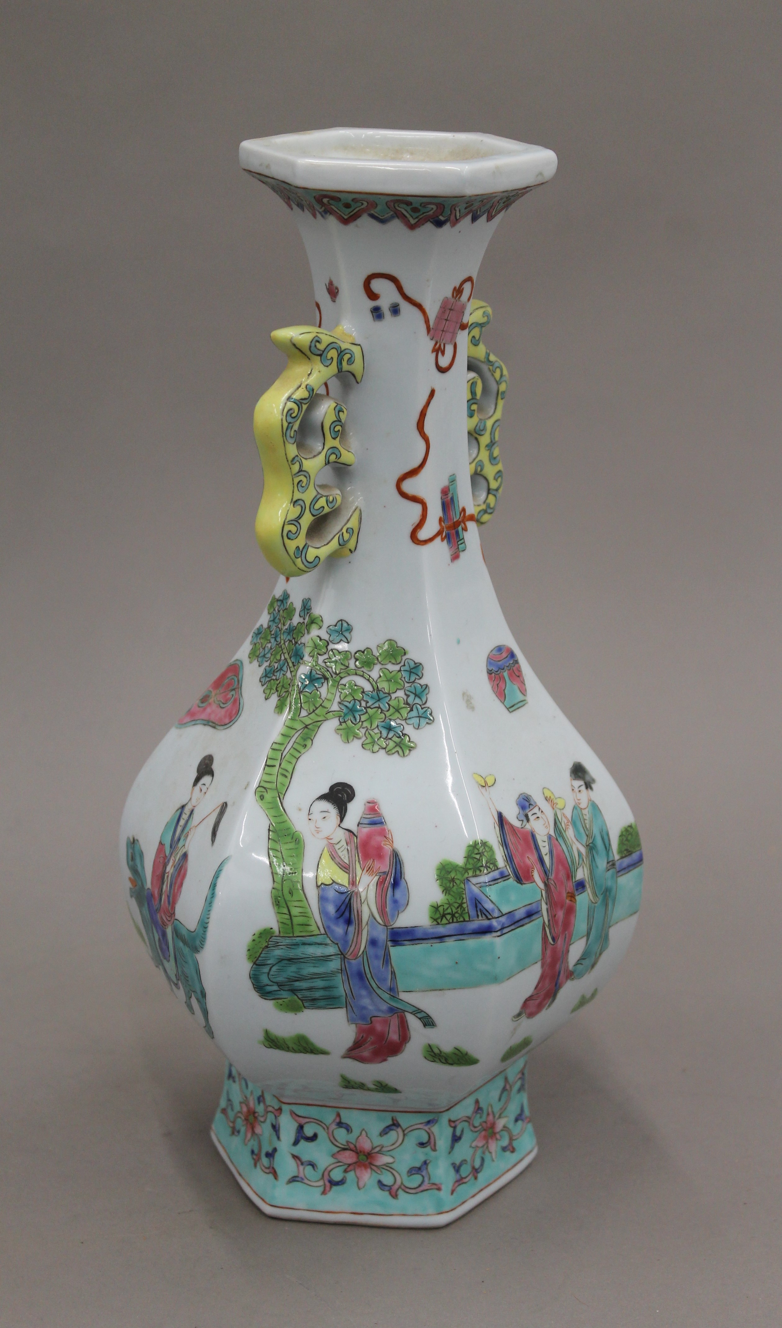 A Chinese porcelain hexagonal vase. 30.5 cm high. - Image 2 of 5