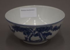 A Chinese porcelain blue and white bowl, the underside with six character seal mark. 11.