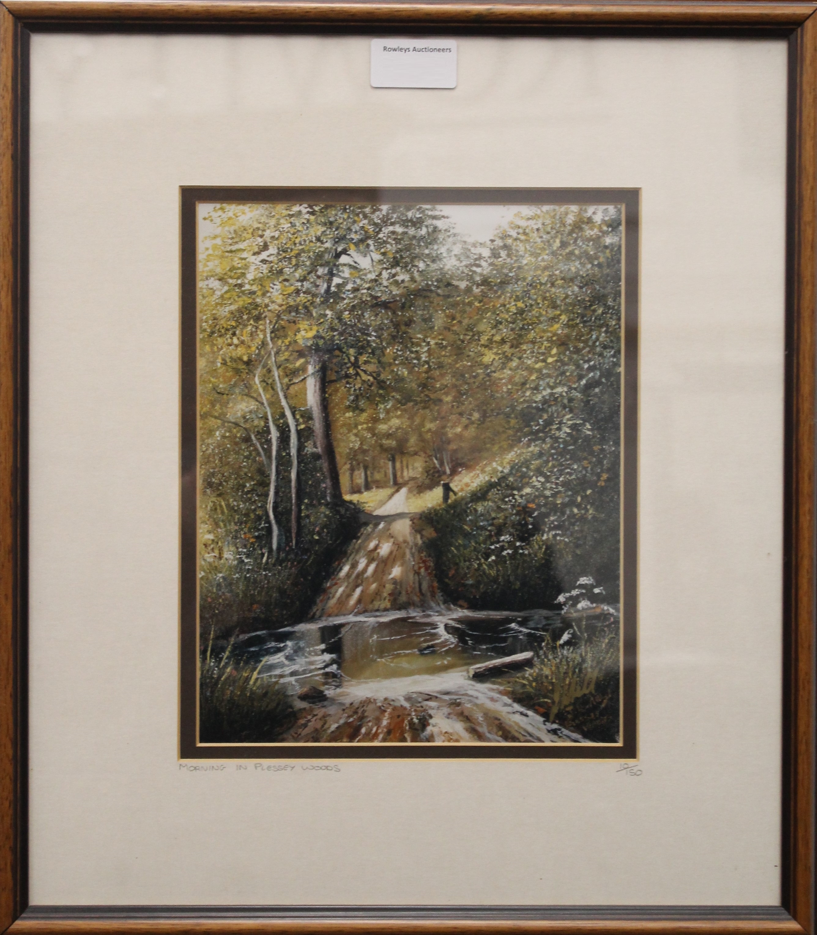 J L AULD, Morning in Plessey Woods, limited edition print, numbered 10/150, framed and glazed. 18. - Image 2 of 2