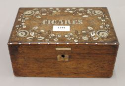 An inlaid rosewood cigar box. 23.5 cm wide.