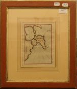 JOSEPH ROUX, A map of Isle De Poro 1764, print, framed and glazed. 20 x 14.5 cm.