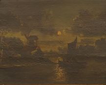 DUTCH SCHOOL (19th century), Boat Before a Windmill, oil on panel, indistinctly signed, framed. 24.