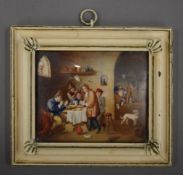 A 19th century Flemish School miniature Tavern Scene, watercolour,