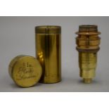 A cased Ross of London 1/2 inch microscope objective lens. 7 cm high.