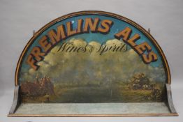 A large Fremlins Ales advert and hand painted shelf. 154 cm wide.