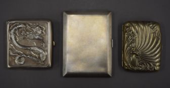 An unmarked Chinese white metal cigarette case, a silver cigarette case (183.