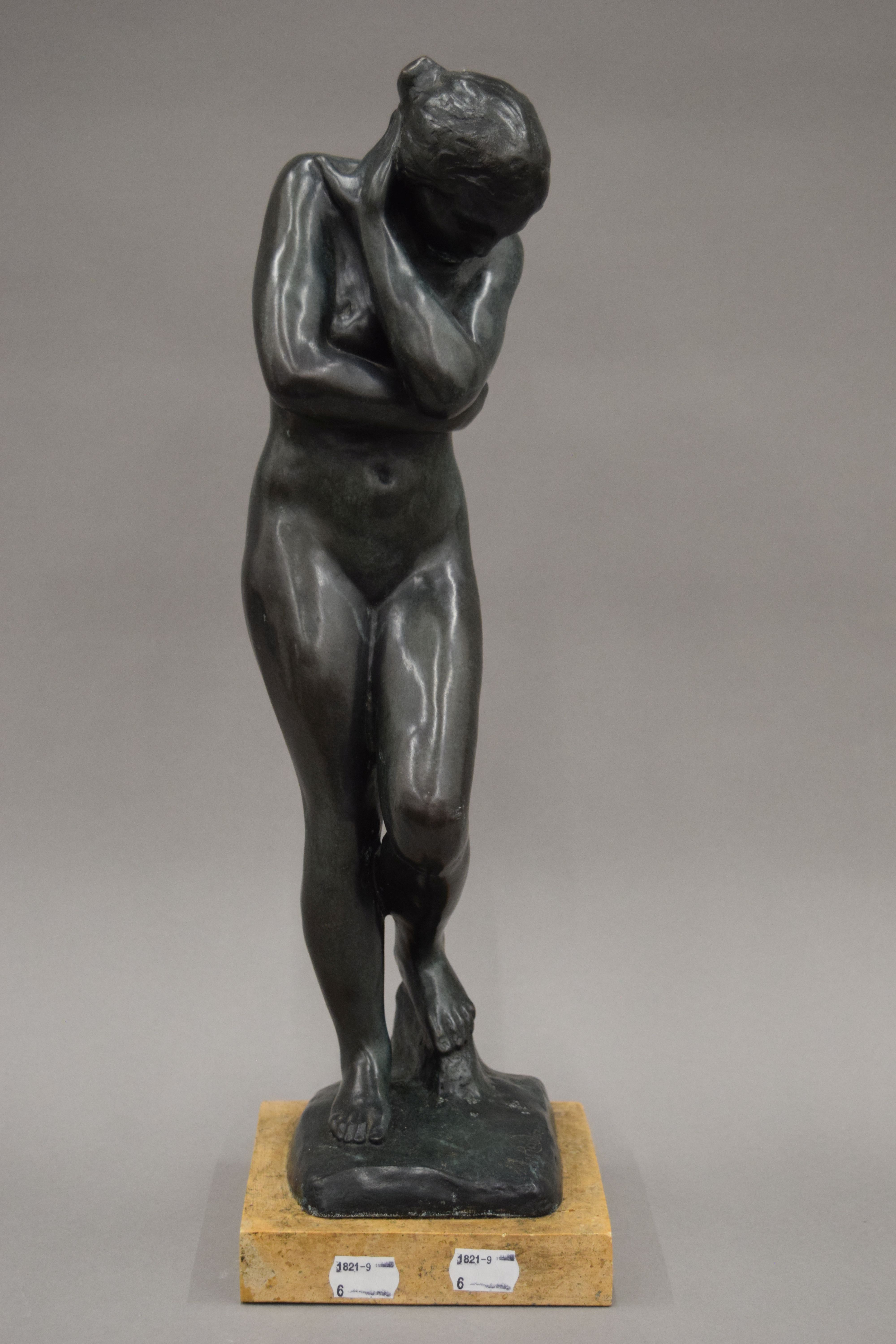After AUGUSTE RODIN (1840-1917) French, a bronze female nude sculpture. 46.5 cm high.
