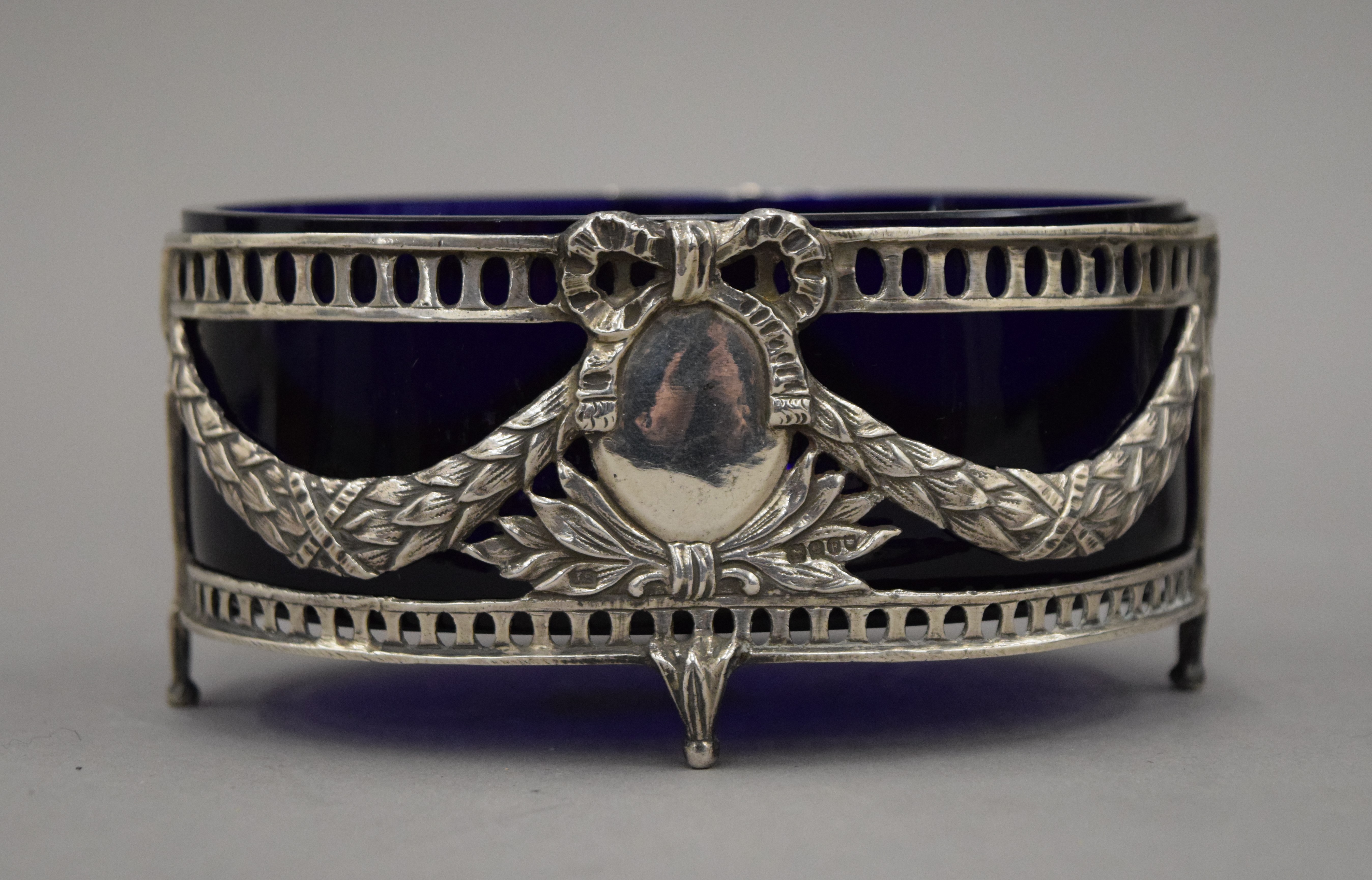 A 19th century Continental silver master salt with blue glass liner, - Image 5 of 8