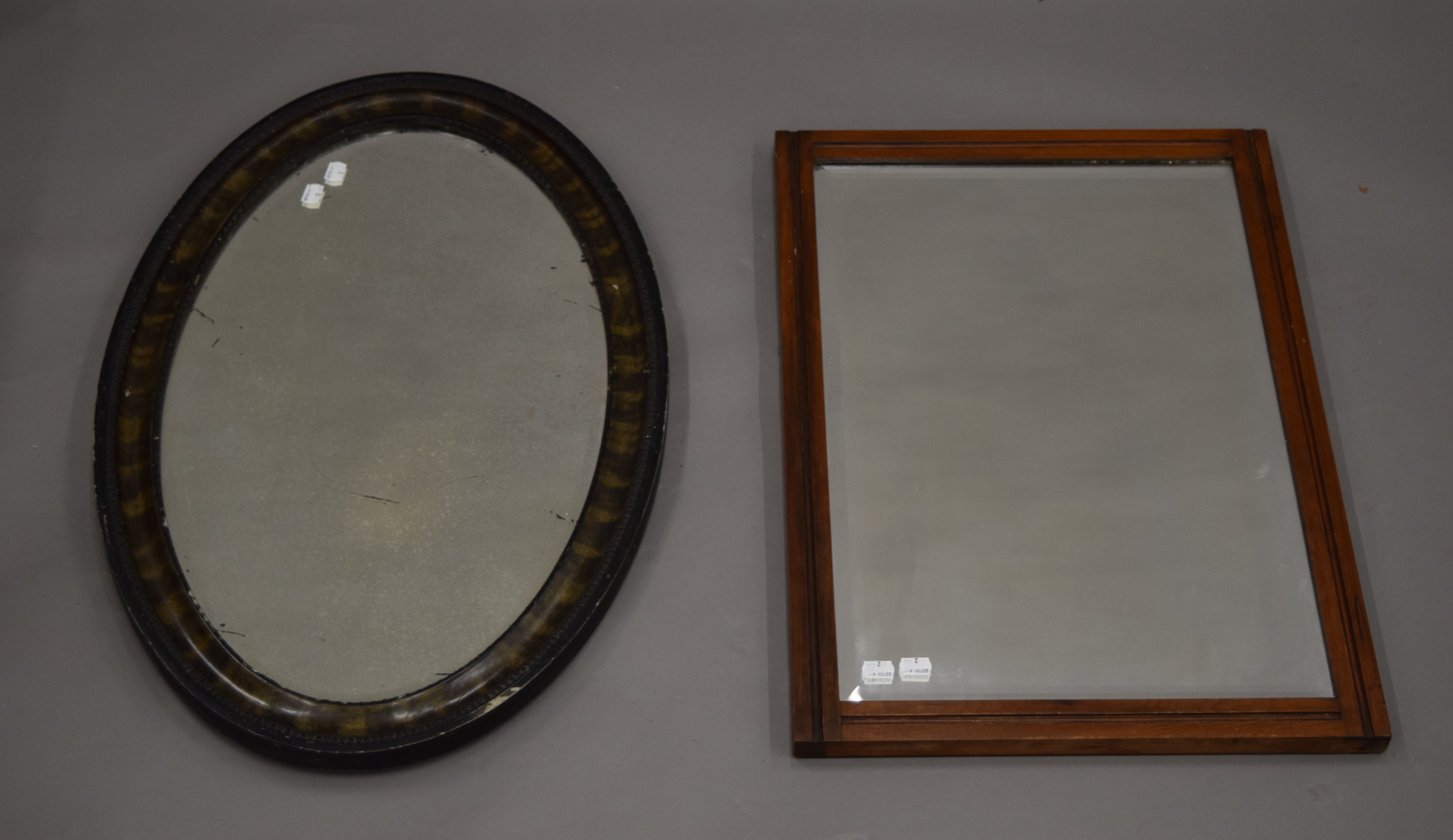 Two bevelled mirrors. The largest 77.5 cm long.