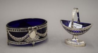 A 19th century Continental silver master salt with blue glass liner,