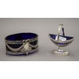 A 19th century Continental silver master salt with blue glass liner,