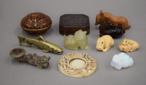 A quantity of various Chinese items, including jade and other carvings.