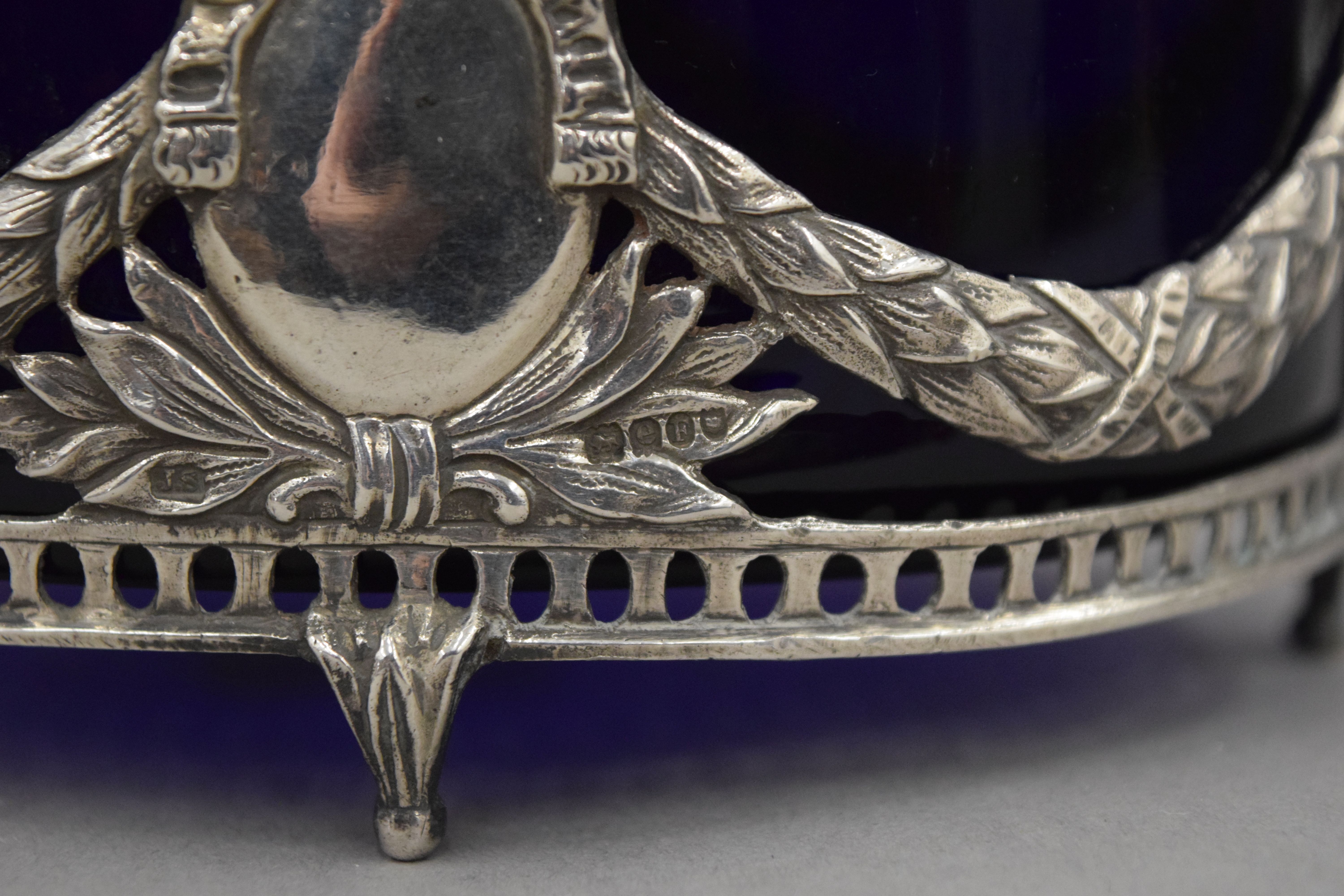 A 19th century Continental silver master salt with blue glass liner, - Image 8 of 8