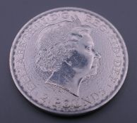 A 2015 silver Britannia coin.