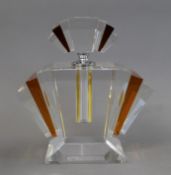 A large amber and clear glass fan form scent bottle. 22.5 cm high.