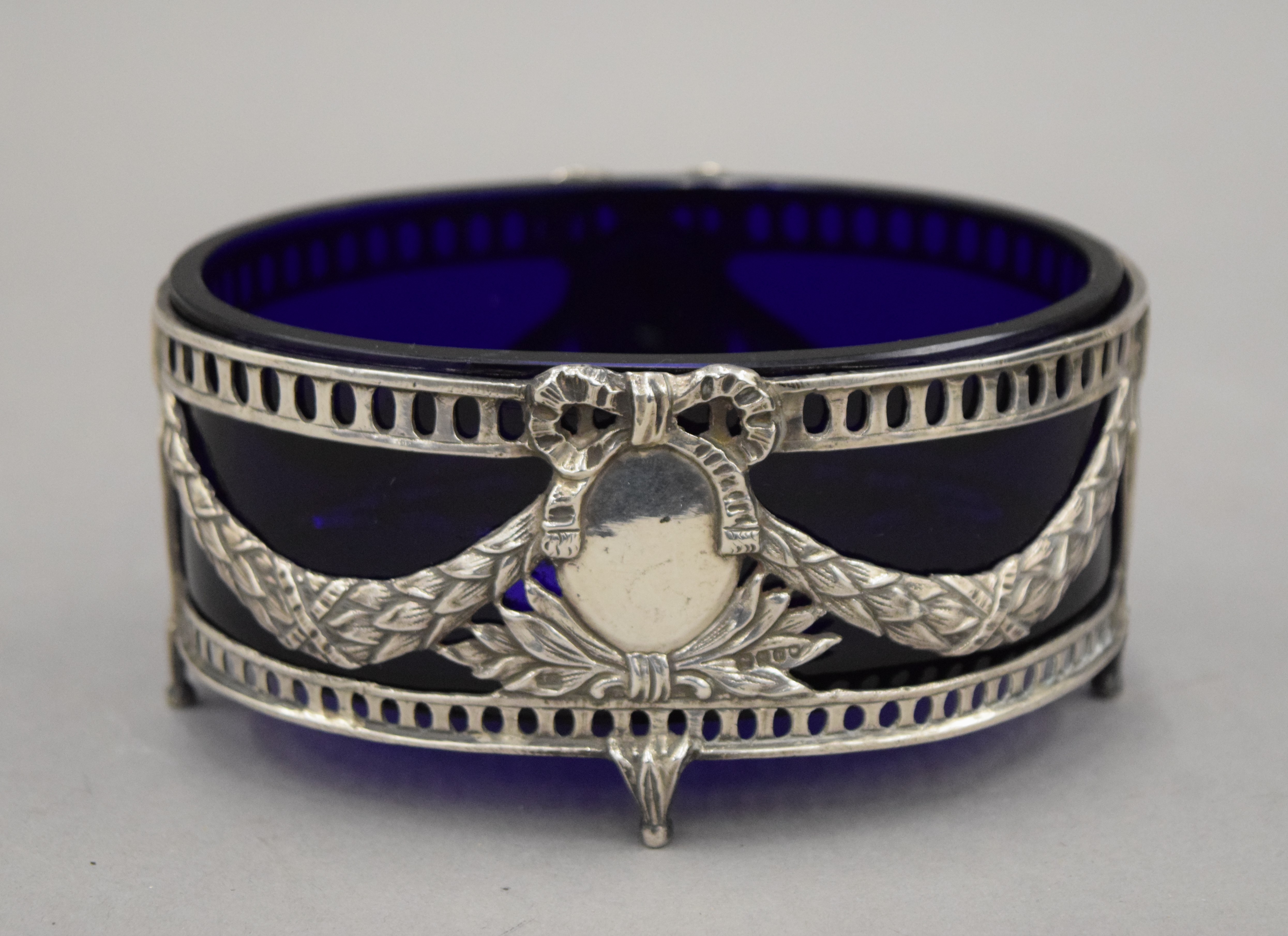 A 19th century Continental silver master salt with blue glass liner, - Image 6 of 8